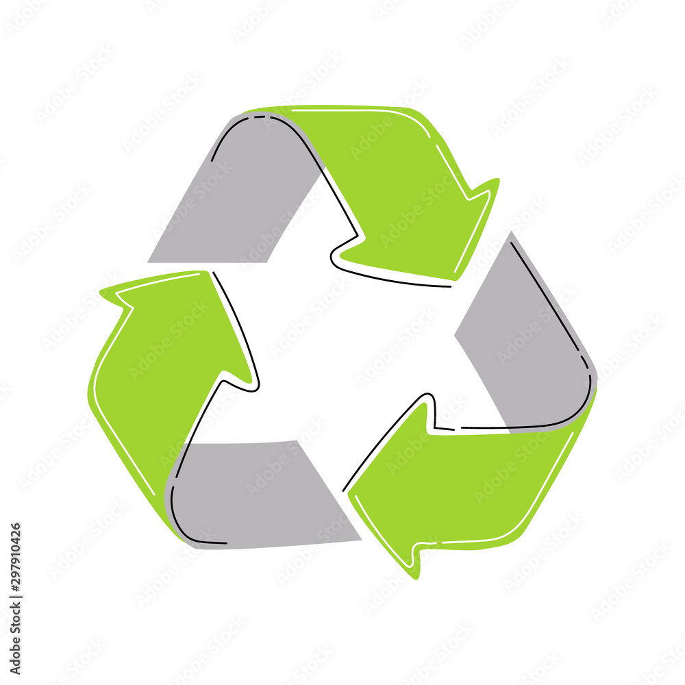 Green arrows recycle eco symbol isolated on white background. Recycled sign. Cycle recycled icon. Recycled materials symbol. Vector illustration Green arrows recycle eco symbol isolated on white background. Recycled sign. Cycle recycled icon. Recycled materials symbol. Vector illustration