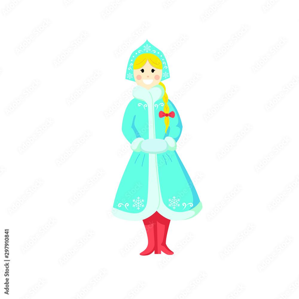 Snow Maiden character on a white background. New Year vector illustration in flat style. Snow Maiden character on a white background. New Year vector illustration in flat style.