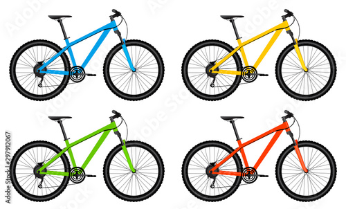 Set of bicycles. Colorful bikes vector photo