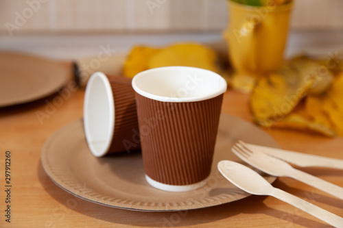 disposable eco paper tableware cardboard spoon fork knife glass