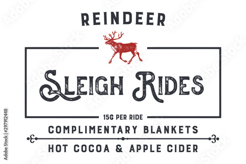 Reindeer Sleigh Rides Vintage Sign 