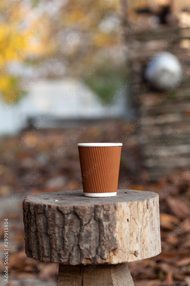 Disposable cardboard cup of coffee. A walk in nature. Eco dishes. Zero plastic. Disposable cardboard cup of coffee. A walk in nature. Eco dishes. Zero plastic.