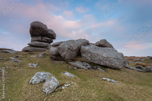 Granite rocks at Roos Tor on Dartmoor National Park in Devon, England