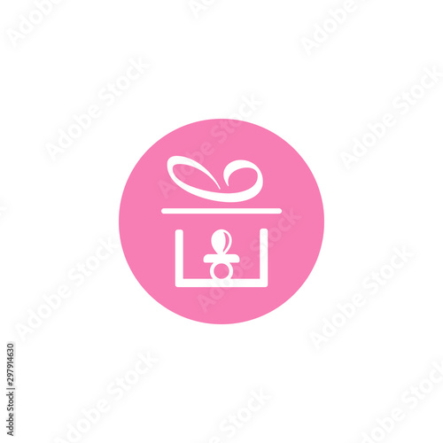 Baby nipple in a box. Abstract logo design. Vector image.