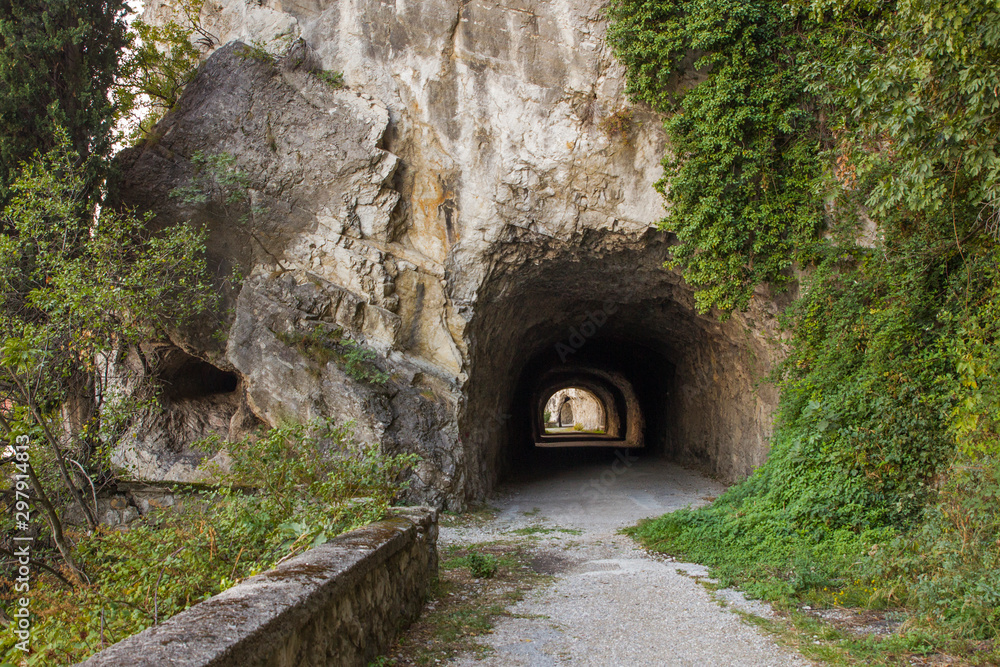 old road with tunnel on the shores of Lake Garda