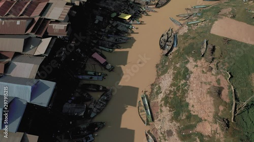 Floating Village in Cambodia Kampong Phluk Pean Bang, Tonle Sap Lake drone flight 4k