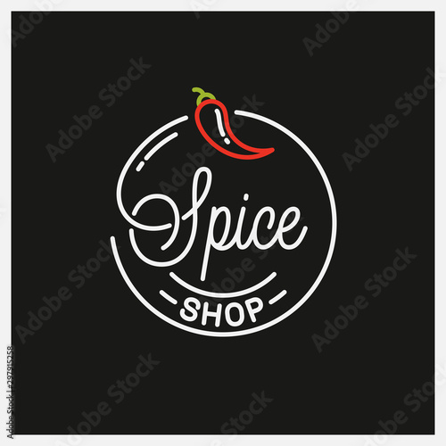 Spice shop logo. Round linear logo of chili pepper