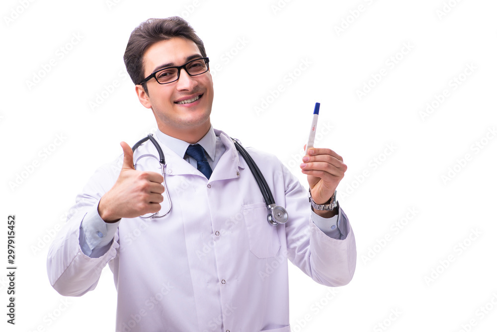 Young male doctor gynecologist isolated on white Young male doctor gynecologist isolated on white
