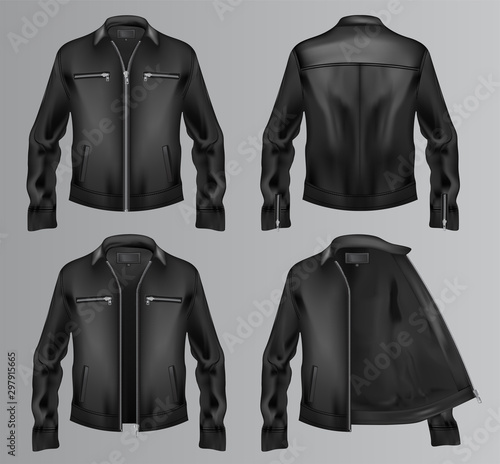 Black fur jacket vector. Four different views photo
