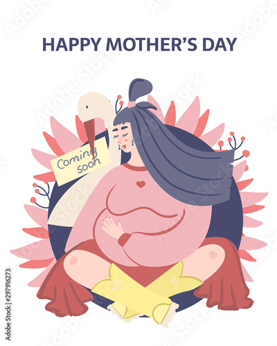 Family planning, materinity, breastfeeding vector concept. Woman holding child happy mother's day card. Health care, postpartum depression, mental health, happy materinity and parenthood.