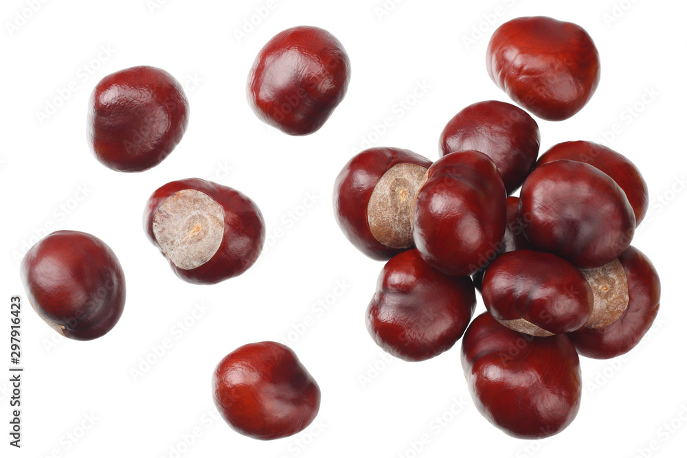 chestnuts isolated on white background. top view chestnuts isolated on white background. top view