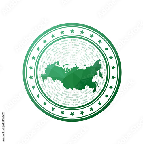 Flat low poly stamp of Russia. Polygonal Russia badge. Trendy vector logo of the country.