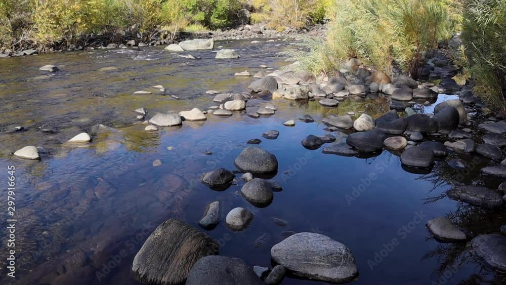Clear pools of water along the Salmon River, Handheld, Small Pan Right to left Clear pools of water along the Salmon River, Handheld, Small Pan Right to left
