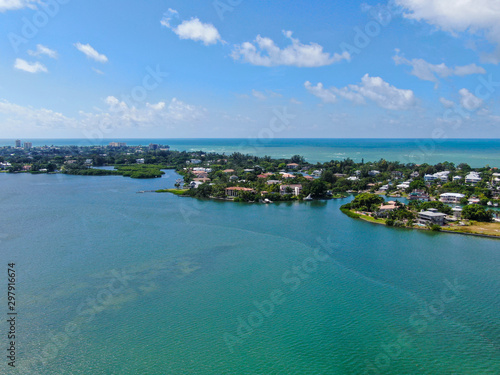 Aerial view of Siesta Key, barrier island in the Gulf of Mexico, coast of Sarasota, Florida. USA.