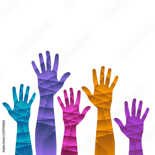 A hands up background ilustration template in rainbow colors. 