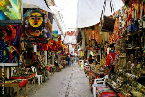 colorful market of Pisac in the Andes of Peru