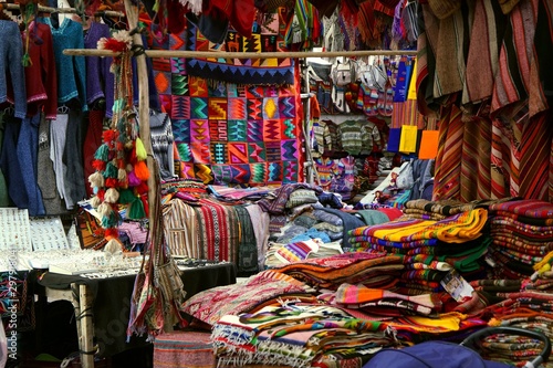 colorful market of Pisac in the Andes of Peru © pattilabelle