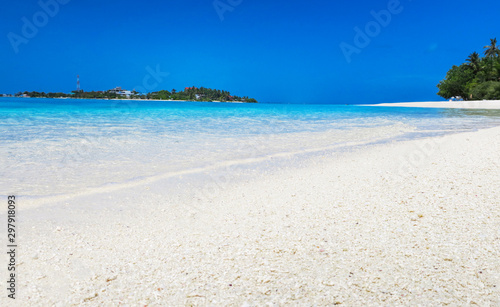 Top view of beautiful beach. Aerial drone shot of turquoise sea