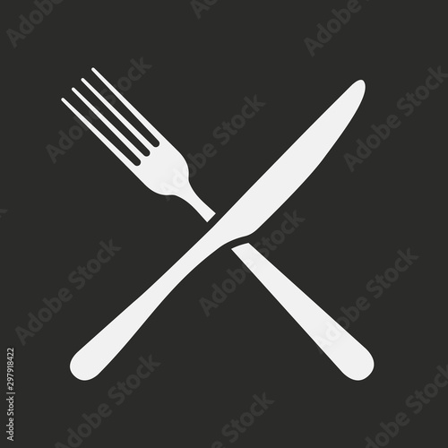 Vector Restaurant icons. Fork and knife icon isolated on black background. 