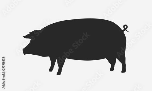 Pig silhouette isolated on white background. Vector pig icon.