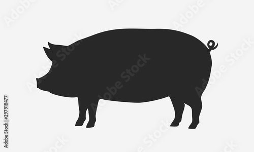 	 Vector pig silhouette. Pig silhouette icon isolated on white background. photo