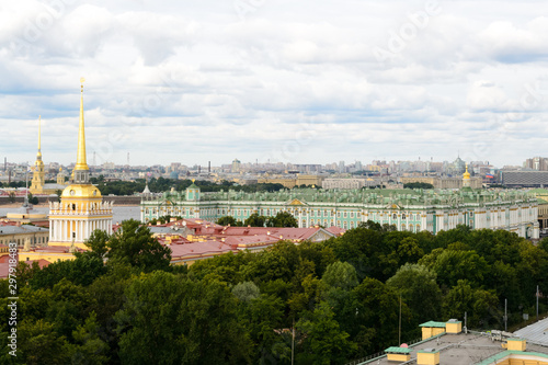 Saint Petersburg, Russia, August 2019. Panoramic aerial view of the city from the dome of Saint Isaac Cathedral. In this image is visible the Ermitage Museum © eugpng