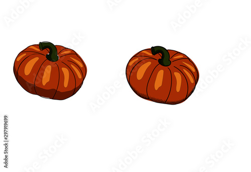 two orange pumpkins