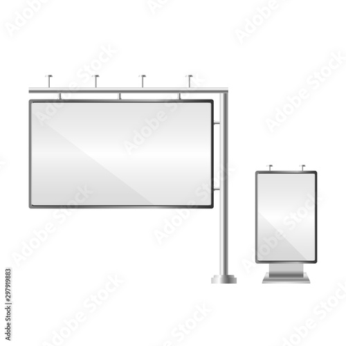 Blank billboard. Mockup and template for your advertisement and design. Realistic advertising constructions and light boxes. Outdoor big board. Vector illustration.