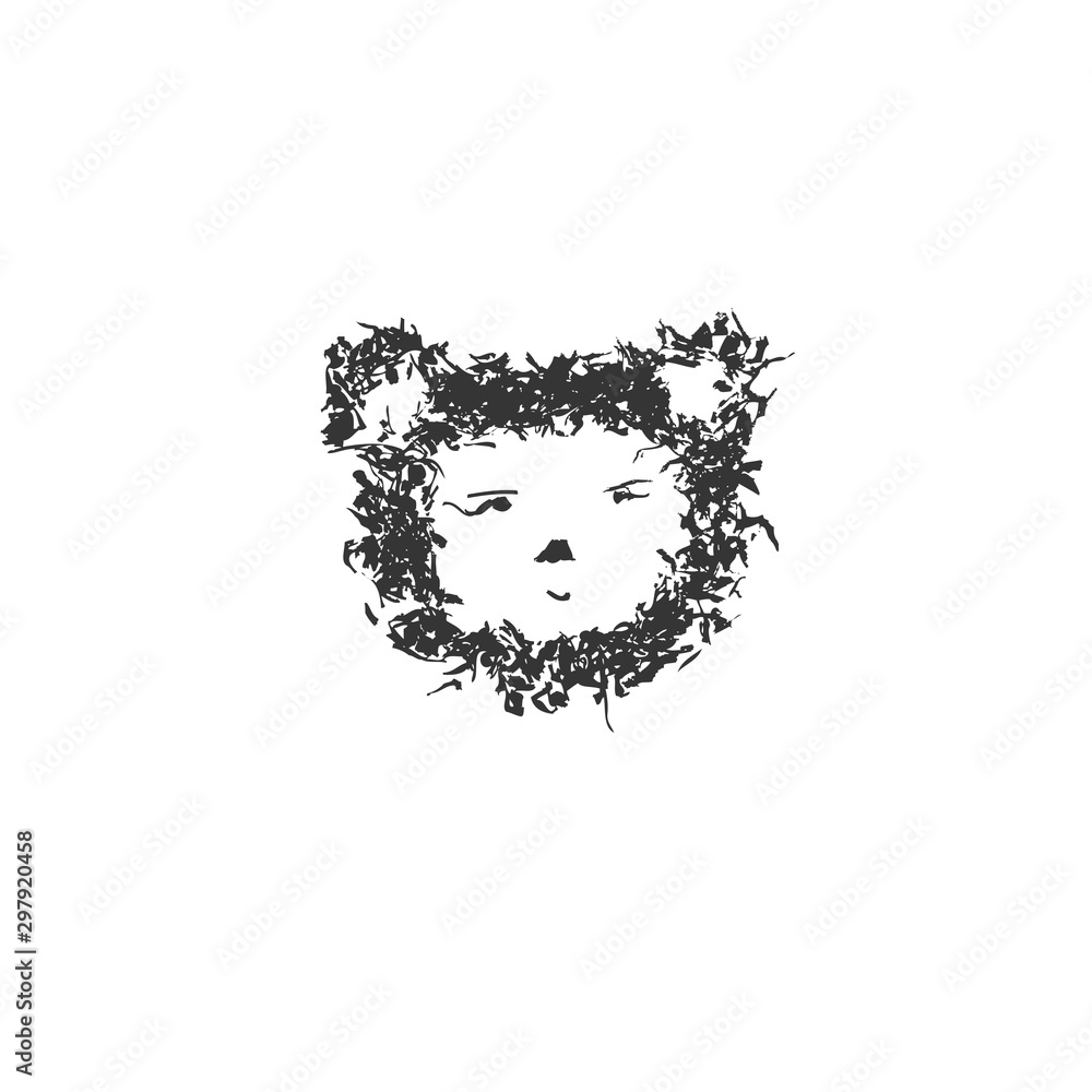 Grunge animal face. Blot painted animal head ink splatter texture and stencils border. Isolated illustration - Vector Grunge animal face. Blot painted animal head ink splatter texture and stencils border. Isolated illustration - Vector