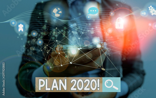 Text sign showing Plan 2020. Business photo showcasing detailed proposal doing achieving something next year Picture photo system network scheme modern technology smart device
