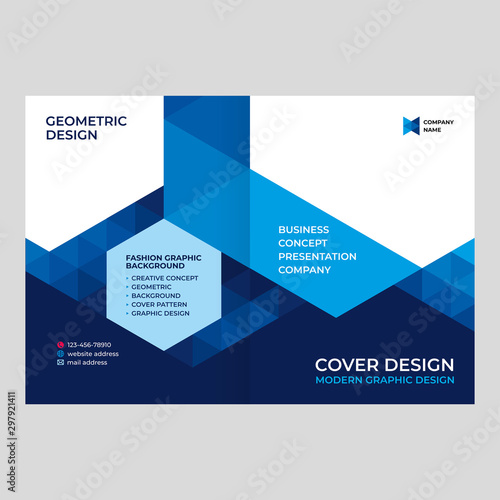 Cover design for presentations and advertising, creative layout of booklet cover, catalog, flyer, fashionable blue background for text and photo