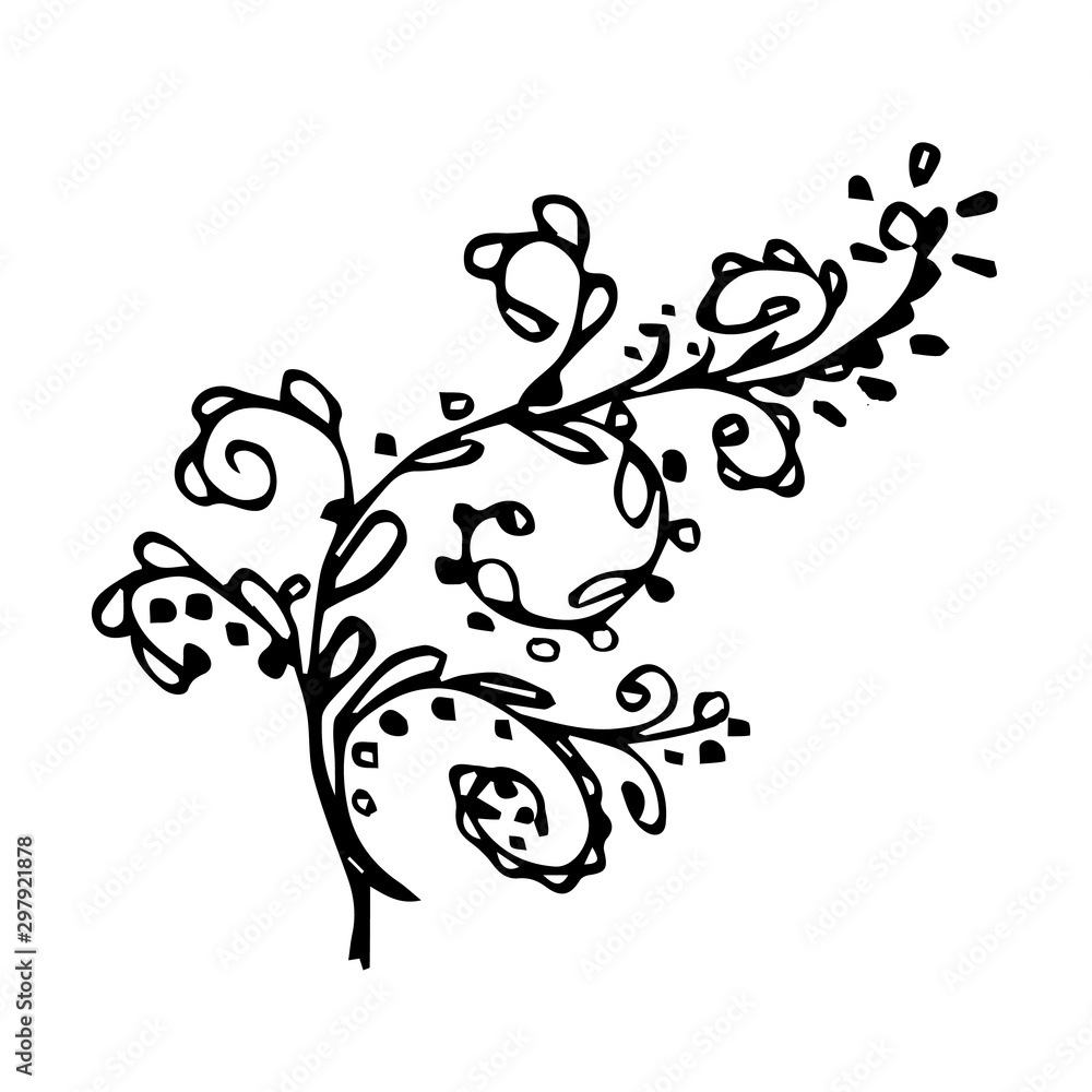 Branch. Black silhouette of the branch. Fabulous. Vector
