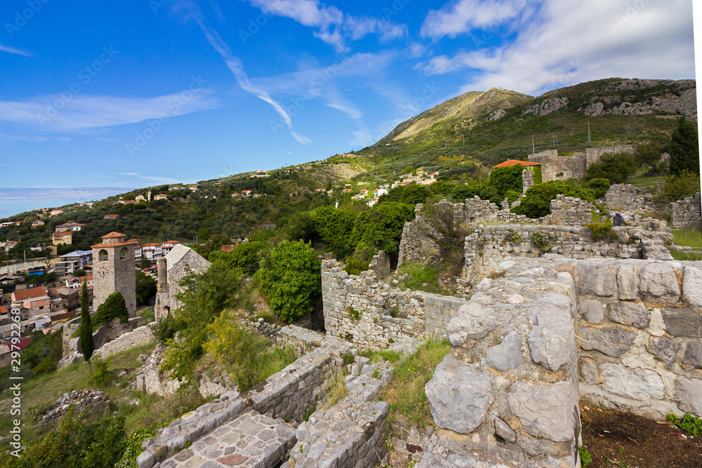 Stari Bar (Old Bar), Montenegro, the different view of the ancient city fortress, an open-air museum and the largest and the most important Medieval archaeological site in the Balkans, archaeologicall