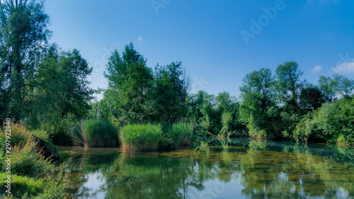 Landscape with river and trees. Mreznica river near Duga Resa. Croatia.
