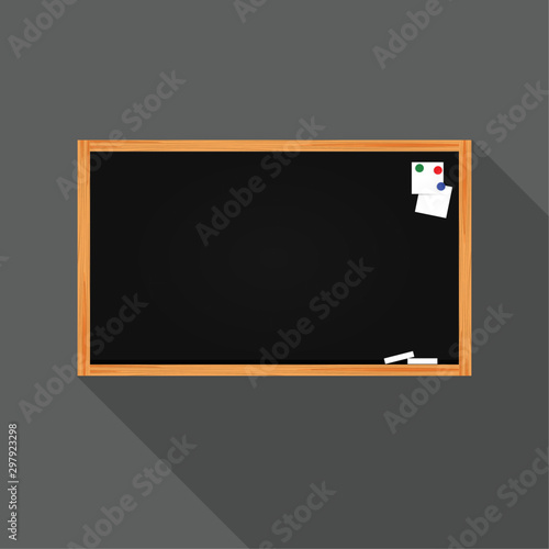 Flat design of school blackboard background and wooden frame. Empty clean chalkboard isolated. Vector illustration.