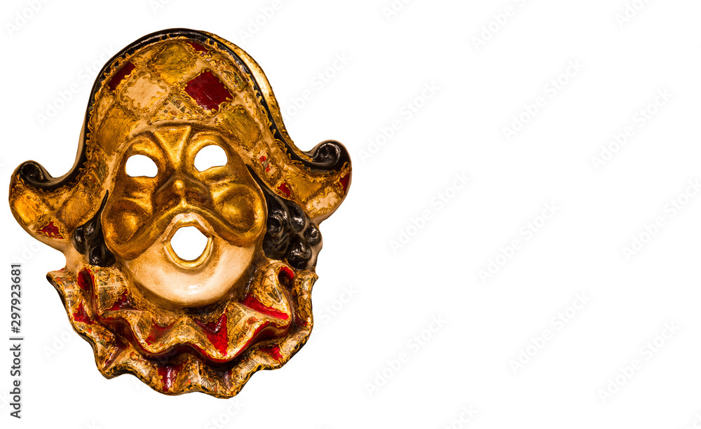 Colorful traditional Venetian mask isolated on white background.