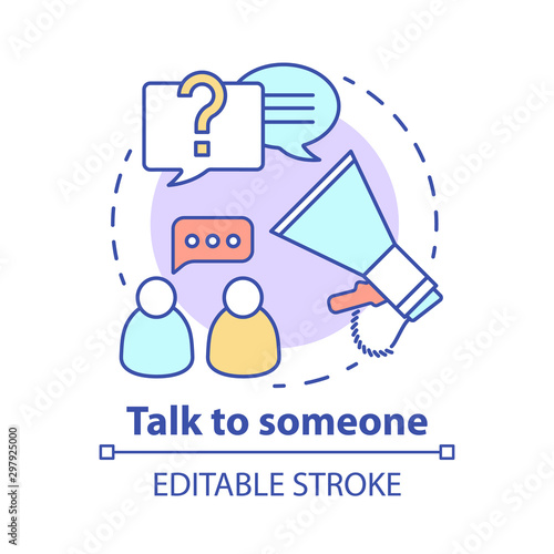 Talk to someone concept icon. Problem discussion broadcast. Friends chat. Spread of information. Human communication idea thin line illustration. Vector isolated outline drawing. Editable stroke