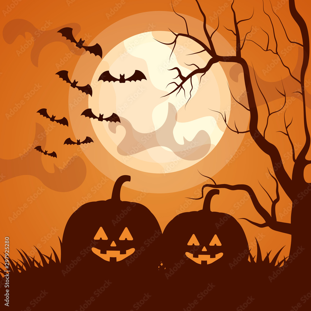 halloween dark scene with pumpkins