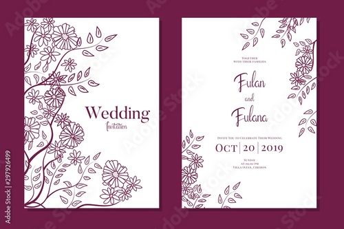 set cover content greeting wedding invitation with beauty abstract floral flower ornament element leaf elegant botanical frame background mockup template vector illustration