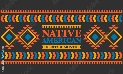 Native American Heritage Month in November. American Indian culture. Celebrate annual in United States. Tradition pattern. Poster, card, banner and background. Vector ornament, illustration