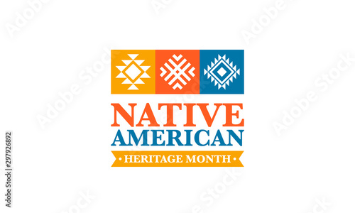 Native American Heritage Month in November. American Indian culture. Celebrate annual in United States. Tradition pattern. Poster, card, banner and background. Vector ornament, illustration