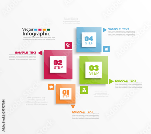 Modern vector abstract colorful infographic elements. Four steps infographics with colorful squares. Vector business. Eps 10