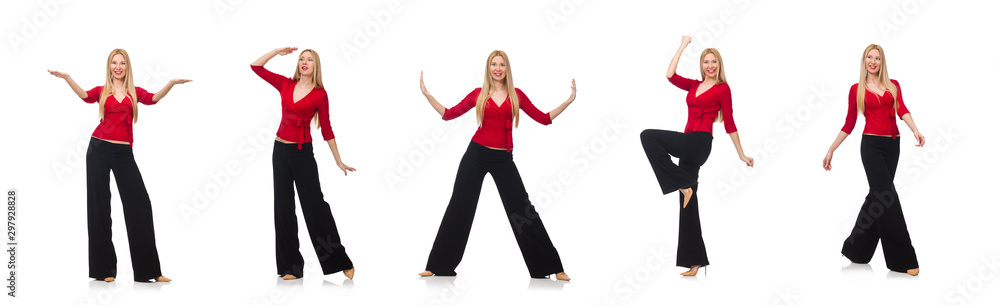 Obraz premium Young woman in flared pants isolated on white