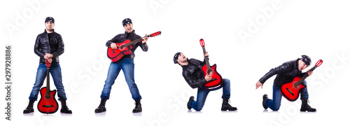 Guitar player isolated on white