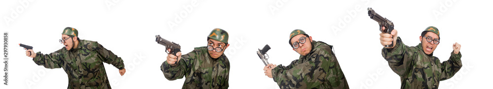 Military man with a gun isolated on white Military man with a gun isolated on white