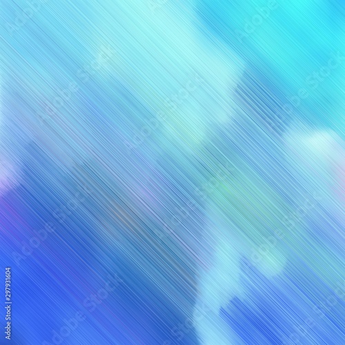 abstract concept of diagonal motion speed lines with sky blue, royal blue and pale turquoise colors. good as background or backdrop wallpaper. square graphic © Eigens