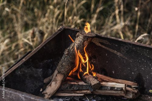 Burning charcoal in the fire for barbecue. Close-up