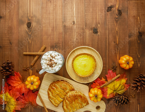 Thanks giving celebration food table top view,flat lay with copy space 