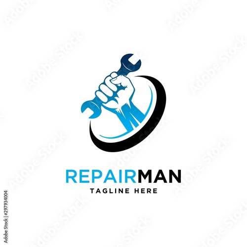 hand and wrench logo design vector template