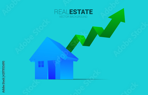 3D home icon with Growing graph. Concept of success investment and growth in real estate business